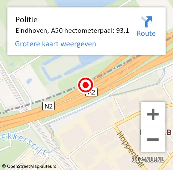 Locatie op kaart van de 112 melding: Politie Best, A50 hectometerpaal: 93,1 op 2 november 2024 22:01