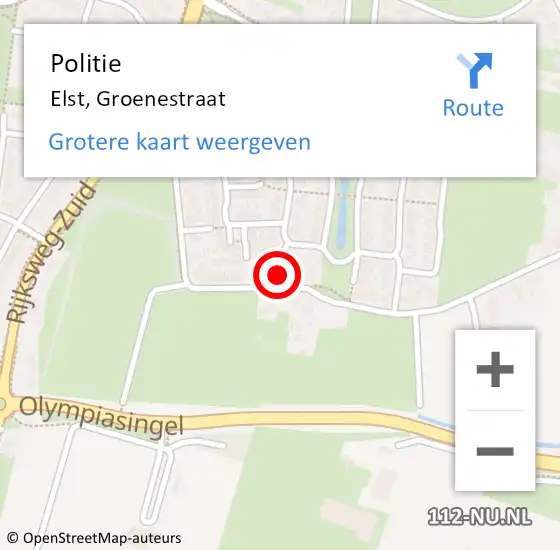 Locatie op kaart van de 112 melding: Politie Elst, Groenestraat op 2 november 2024 22:22