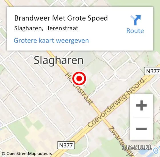 Locatie op kaart van de 112 melding: Brandweer Met Grote Spoed Naar Slagharen, Herenstraat op 2 november 2024 22:30