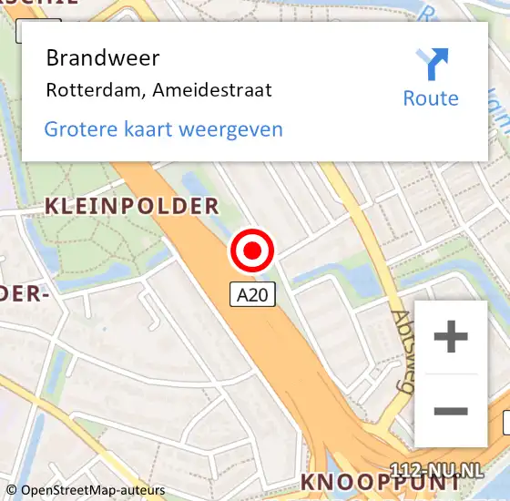 Locatie op kaart van de 112 melding: Brandweer Rotterdam, Ameidestraat op 2 november 2024 22:32