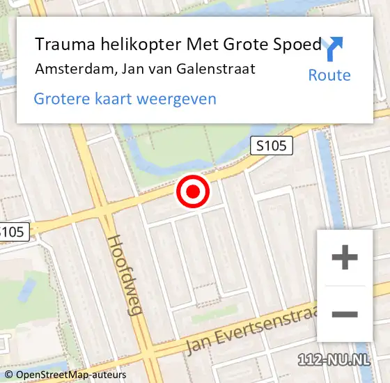 Locatie op kaart van de 112 melding: Trauma helikopter Met Grote Spoed Naar Amsterdam, Jan van Galenstraat op 2 november 2024 22:54