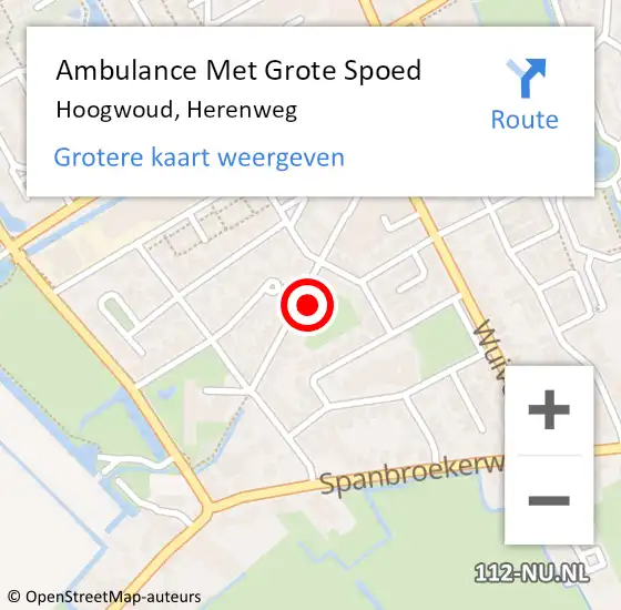 Locatie op kaart van de 112 melding: Ambulance Met Grote Spoed Naar Hoogwoud, Herenweg op 2 november 2024 22:56