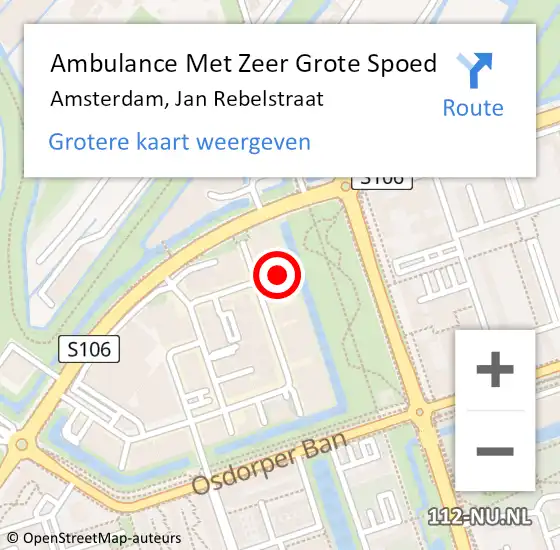 Locatie op kaart van de 112 melding: Ambulance Met Zeer Grote Spoed Naar Amsterdam, Jan Rebelstraat op 2 november 2024 23:14