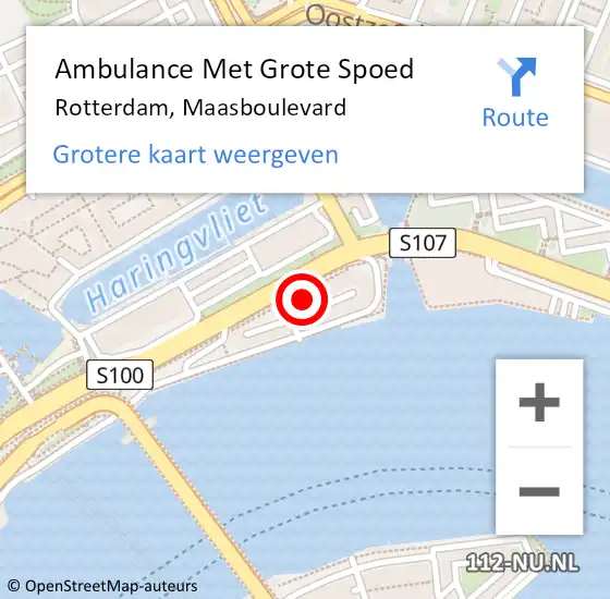 Locatie op kaart van de 112 melding: Ambulance Met Grote Spoed Naar Rotterdam, Maasboulevard op 2 november 2024 23:28