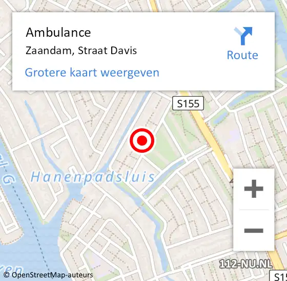 Locatie op kaart van de 112 melding: Ambulance Zaandam, Straat Davis op 2 november 2024 23:30