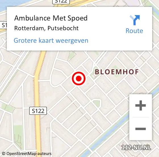 Locatie op kaart van de 112 melding: Ambulance Met Spoed Naar Rotterdam, Putsebocht op 2 november 2024 23:36