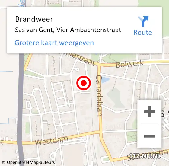 Locatie op kaart van de 112 melding: Brandweer Sas van Gent, Vier Ambachtenstraat op 2 november 2024 23:43