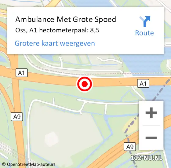 Locatie op kaart van de 112 melding: Ambulance Met Grote Spoed Naar Oss, A1 hectometerpaal: 8,5 op 2 november 2024 23:57