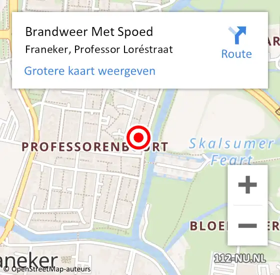 Locatie op kaart van de 112 melding: Brandweer Met Spoed Naar Franeker, Professor Loréstraat op 3 november 2024 00:03