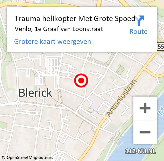 Locatie op kaart van de 112 melding: Trauma helikopter Met Grote Spoed Naar Venlo, 1e Graaf van Loonstraat op 3 november 2024 00:18