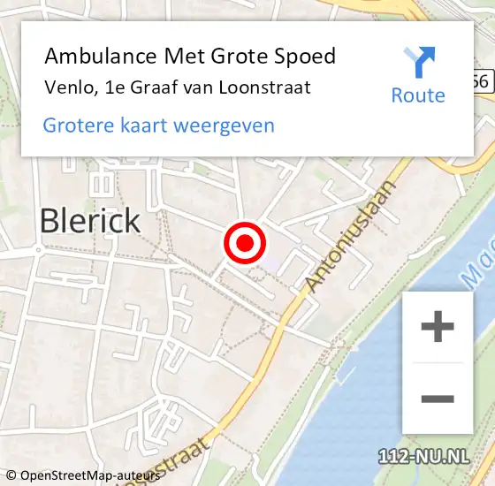 Locatie op kaart van de 112 melding: Ambulance Met Grote Spoed Naar Venlo, 1e Graaf van Loonstraat op 3 november 2024 00:19