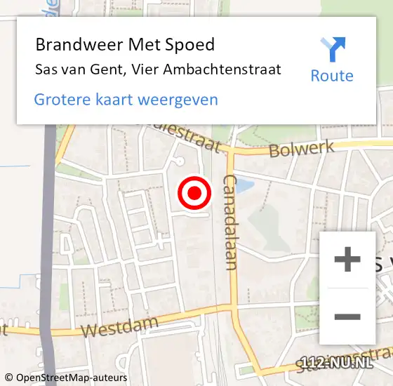 Locatie op kaart van de 112 melding: Brandweer Met Spoed Naar Sas van Gent, Vier Ambachtenstraat op 3 november 2024 00:26