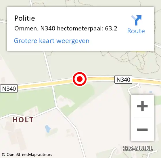 Locatie op kaart van de 112 melding: Politie Ommen, N340 hectometerpaal: 63,2 op 3 november 2024 00:28