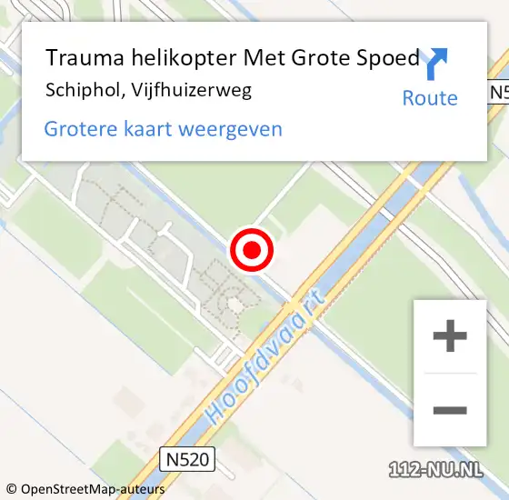 Locatie op kaart van de 112 melding: Trauma helikopter Met Grote Spoed Naar Schiphol, Vijfhuizerweg op 3 november 2024 00:48