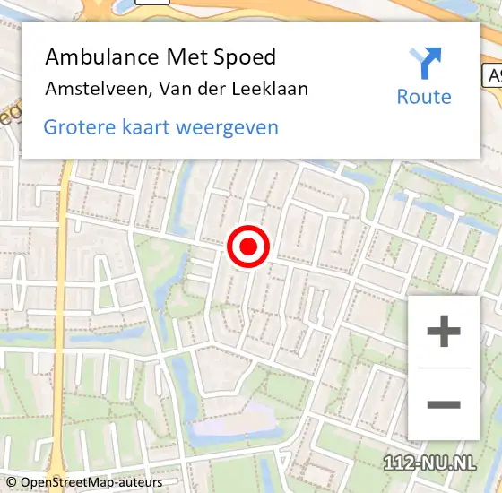 Locatie op kaart van de 112 melding: Ambulance Met Spoed Naar Amstelveen, Van der Leeklaan op 3 november 2024 01:22