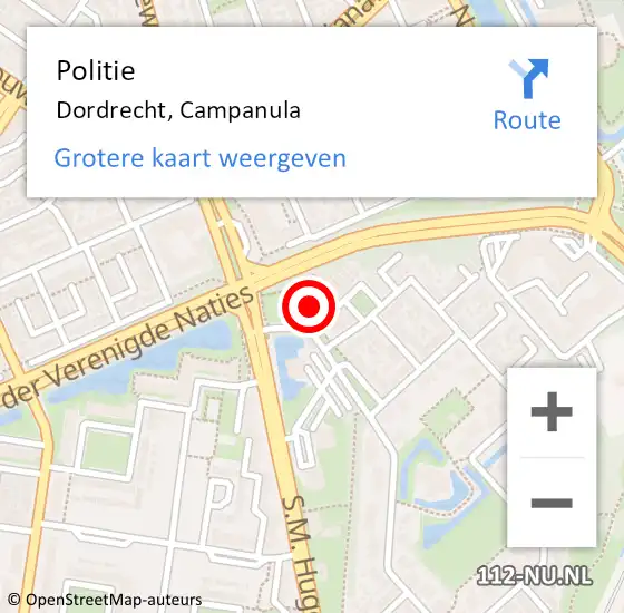 Locatie op kaart van de 112 melding: Politie Dordrecht, Campanula op 3 november 2024 01:29