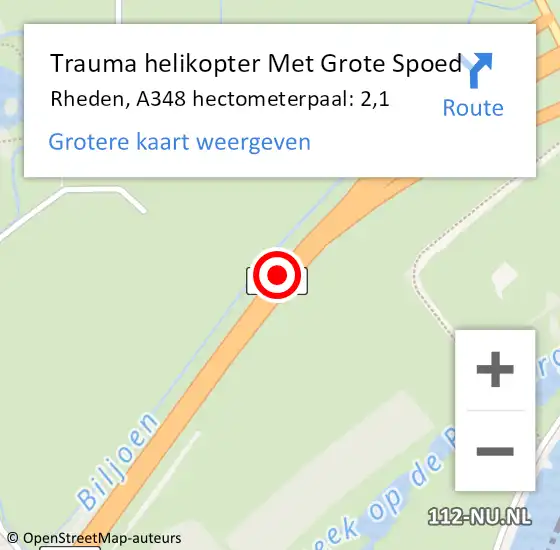 Locatie op kaart van de 112 melding: Trauma helikopter Met Grote Spoed Naar Rheden, A348 hectometerpaal: 2,1 op 3 november 2024 01:37