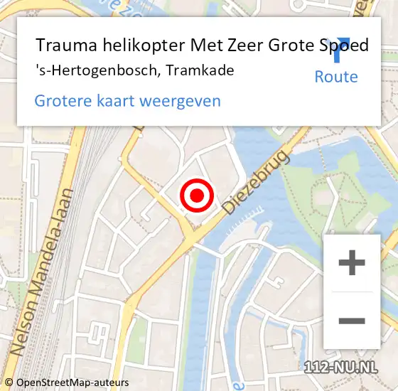 Locatie op kaart van de 112 melding: Trauma helikopter Met Zeer Grote Spoed Naar 's-Hertogenbosch, Tramkade op 3 november 2024 01:53