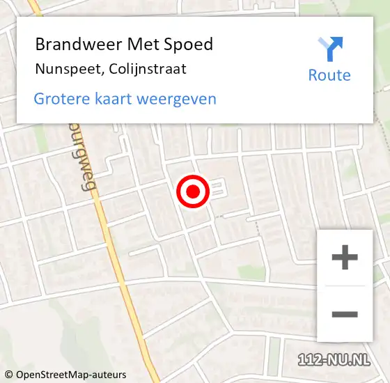 Locatie op kaart van de 112 melding: Brandweer Met Spoed Naar Nunspeet, Colijnstraat op 3 november 2024 01:58