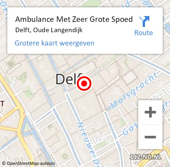 Locatie op kaart van de 112 melding: Ambulance Met Zeer Grote Spoed Naar Delft, Oude Langendijk op 3 november 2024 01:59