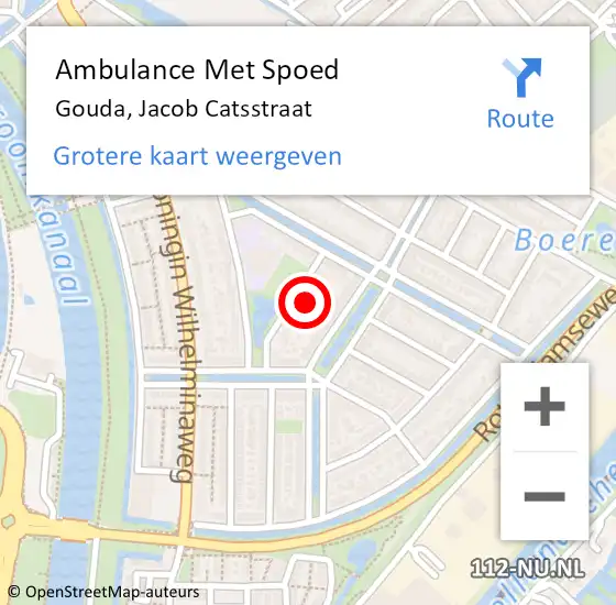 Locatie op kaart van de 112 melding: Ambulance Met Spoed Naar Gouda, Jacob Catsstraat op 3 november 2024 02:19