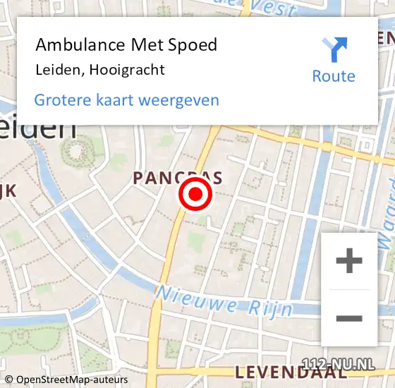 Locatie op kaart van de 112 melding: Ambulance Met Spoed Naar Leiden, Hooigracht op 3 november 2024 02:26