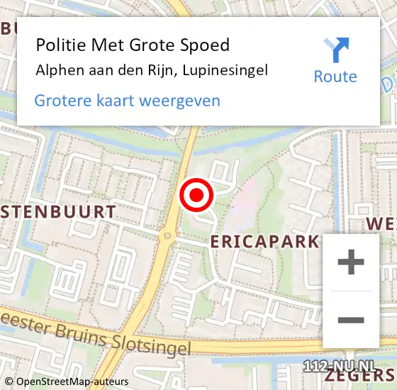 Locatie op kaart van de 112 melding: Politie Met Grote Spoed Naar Alphen aan den Rijn, Lupinesingel op 3 november 2024 03:16