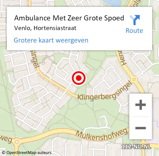 Locatie op kaart van de 112 melding: Ambulance Met Zeer Grote Spoed Naar Venlo, Hortensiastraat op 3 november 2024 03:29