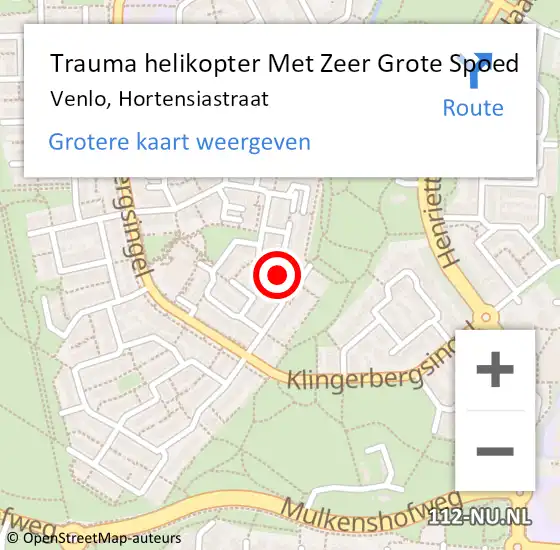 Locatie op kaart van de 112 melding: Trauma helikopter Met Zeer Grote Spoed Naar Venlo, Hortensiastraat op 3 november 2024 03:35