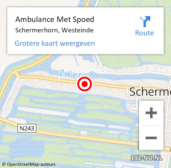 Locatie op kaart van de 112 melding: Ambulance Met Spoed Naar Schermerhorn, Westeinde op 25 oktober 2014 16:51