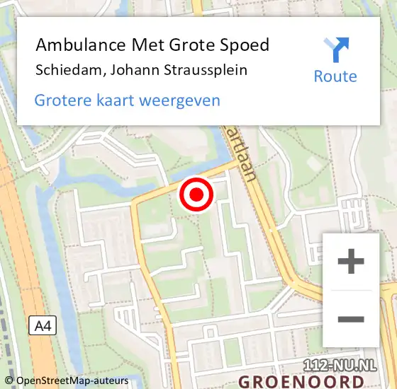 Locatie op kaart van de 112 melding: Ambulance Met Grote Spoed Naar Schiedam, Johann Straussplein op 3 november 2024 05:09