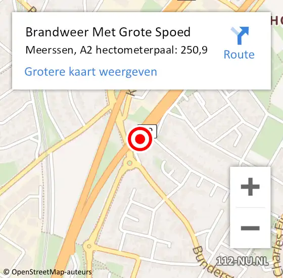 Locatie op kaart van de 112 melding: Brandweer Met Grote Spoed Naar Meerssen, A2 hectometerpaal: 250,9 op 3 november 2024 05:13