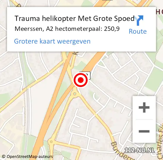 Locatie op kaart van de 112 melding: Trauma helikopter Met Grote Spoed Naar Meerssen, A2 hectometerpaal: 250,9 op 3 november 2024 05:22