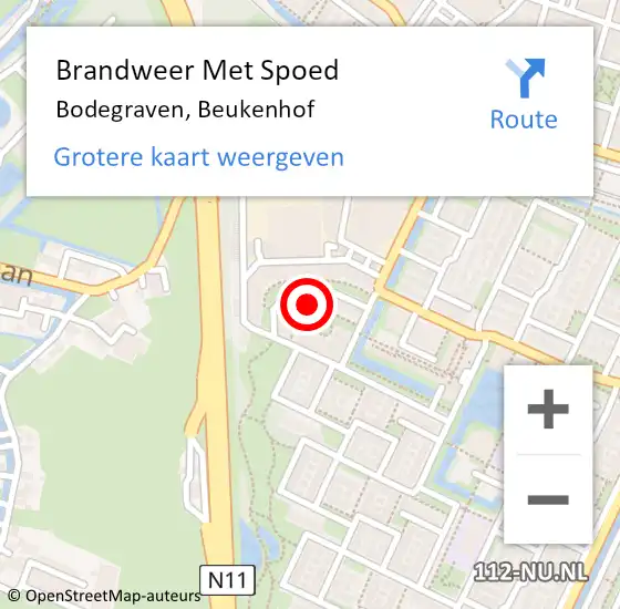 Locatie op kaart van de 112 melding: Brandweer Met Spoed Naar Bodegraven, Beukenhof op 3 november 2024 05:57