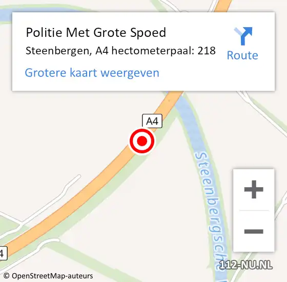 Locatie op kaart van de 112 melding: Politie Met Grote Spoed Naar Steenbergen, A4 hectometerpaal: 218 op 3 november 2024 06:22