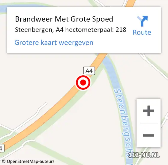 Locatie op kaart van de 112 melding: Brandweer Met Grote Spoed Naar Steenbergen, A4 hectometerpaal: 218 op 3 november 2024 06:34