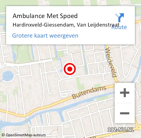 Locatie op kaart van de 112 melding: Ambulance Met Spoed Naar Hardinxveld-Giessendam, Van Leijdenstraat op 3 november 2024 06:35