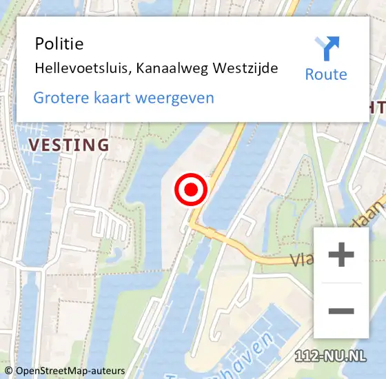 Locatie op kaart van de 112 melding: Politie Hellevoetsluis, Kanaalweg Westzijde op 3 november 2024 07:08