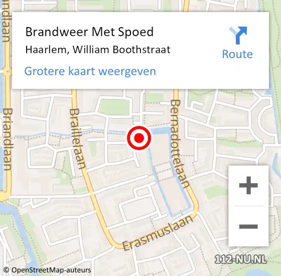 Locatie op kaart van de 112 melding: Brandweer Met Spoed Naar Haarlem, William Boothstraat op 3 november 2024 08:21