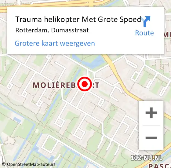 Locatie op kaart van de 112 melding: Trauma helikopter Met Grote Spoed Naar Rotterdam, Dumasstraat op 3 november 2024 09:10