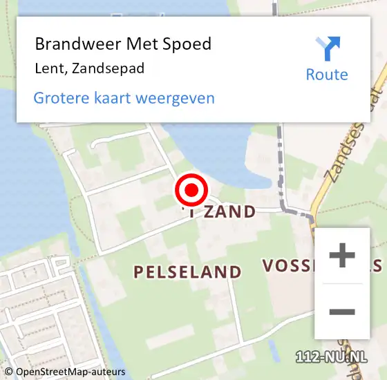 Locatie op kaart van de 112 melding: Brandweer Met Spoed Naar Lent, Zandsepad op 25 oktober 2014 17:10