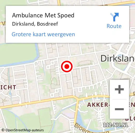 Locatie op kaart van de 112 melding: Ambulance Met Spoed Naar Dirksland, Bosdreef op 3 november 2024 10:01