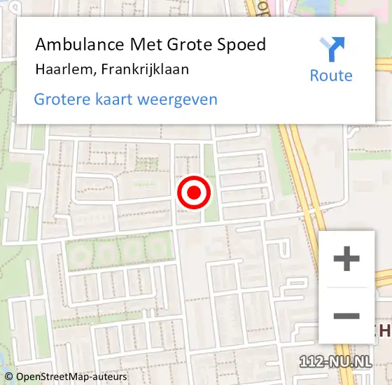 Locatie op kaart van de 112 melding: Ambulance Met Grote Spoed Naar Haarlem, Frankrijklaan op 3 november 2024 10:33