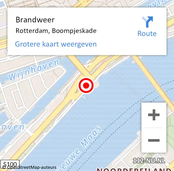 Locatie op kaart van de 112 melding: Brandweer Rotterdam, Boompjeskade op 3 november 2024 10:40