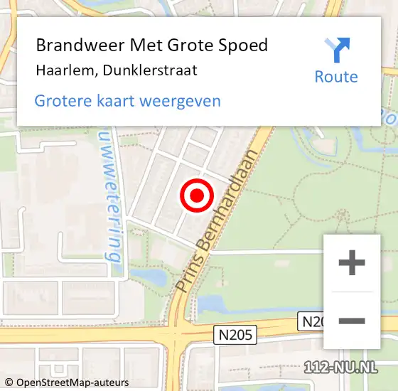 Locatie op kaart van de 112 melding: Brandweer Met Grote Spoed Naar Haarlem, Dunklerstraat op 3 november 2024 11:03