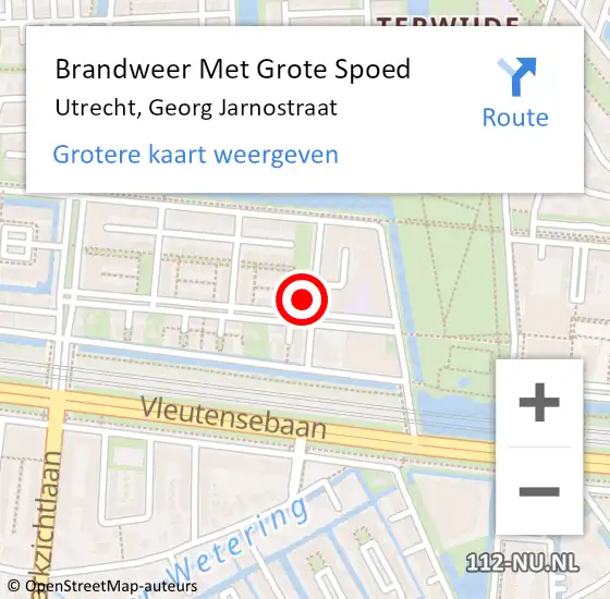 Locatie op kaart van de 112 melding: Brandweer Met Grote Spoed Naar Utrecht, Georg Jarnostraat op 3 november 2024 11:03