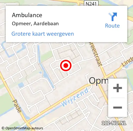 Locatie op kaart van de 112 melding: Ambulance Opmeer, Aardebaan op 3 november 2024 11:10