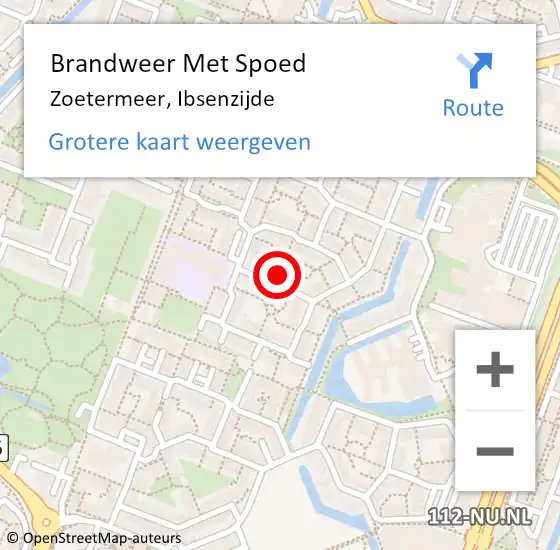 Locatie op kaart van de 112 melding: Brandweer Met Spoed Naar Zoetermeer, Ibsenzijde op 3 november 2024 11:21