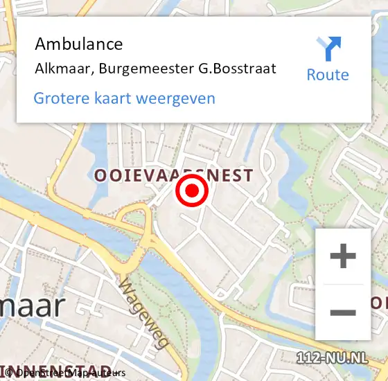 Locatie op kaart van de 112 melding: Ambulance Alkmaar, Burgemeester G.Bosstraat op 3 november 2024 11:28