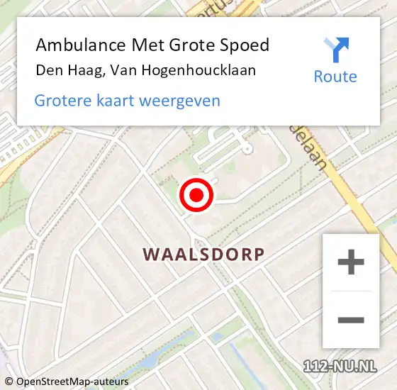 Locatie op kaart van de 112 melding: Ambulance Met Grote Spoed Naar Den Haag, Van Hogenhoucklaan op 3 november 2024 11:38